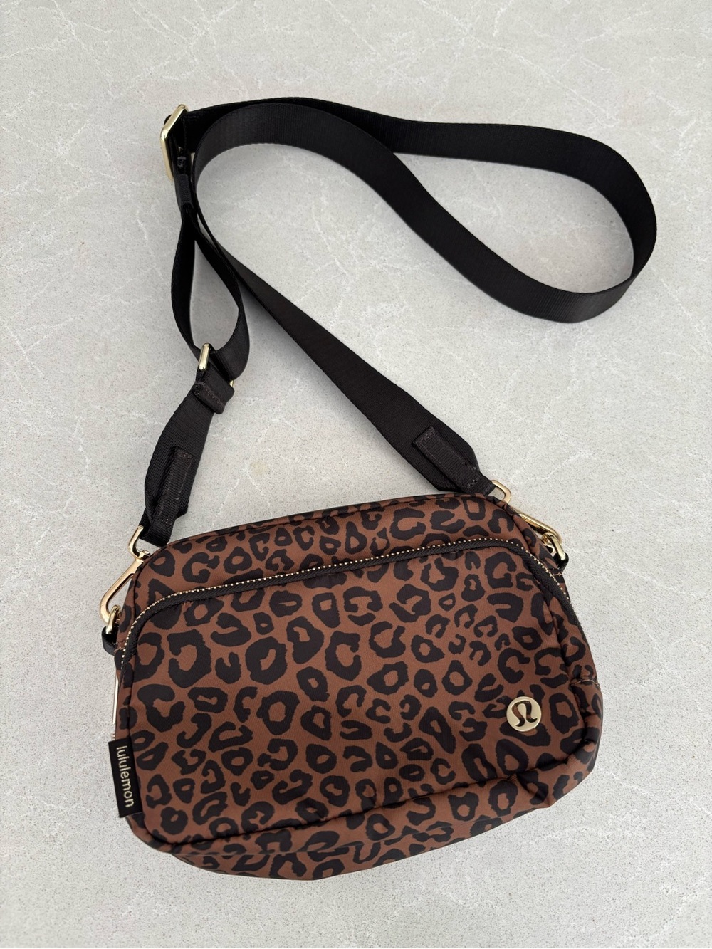 lululemon athletica Leopard Print Crossbody Bag in Brown and Black Gold Accents